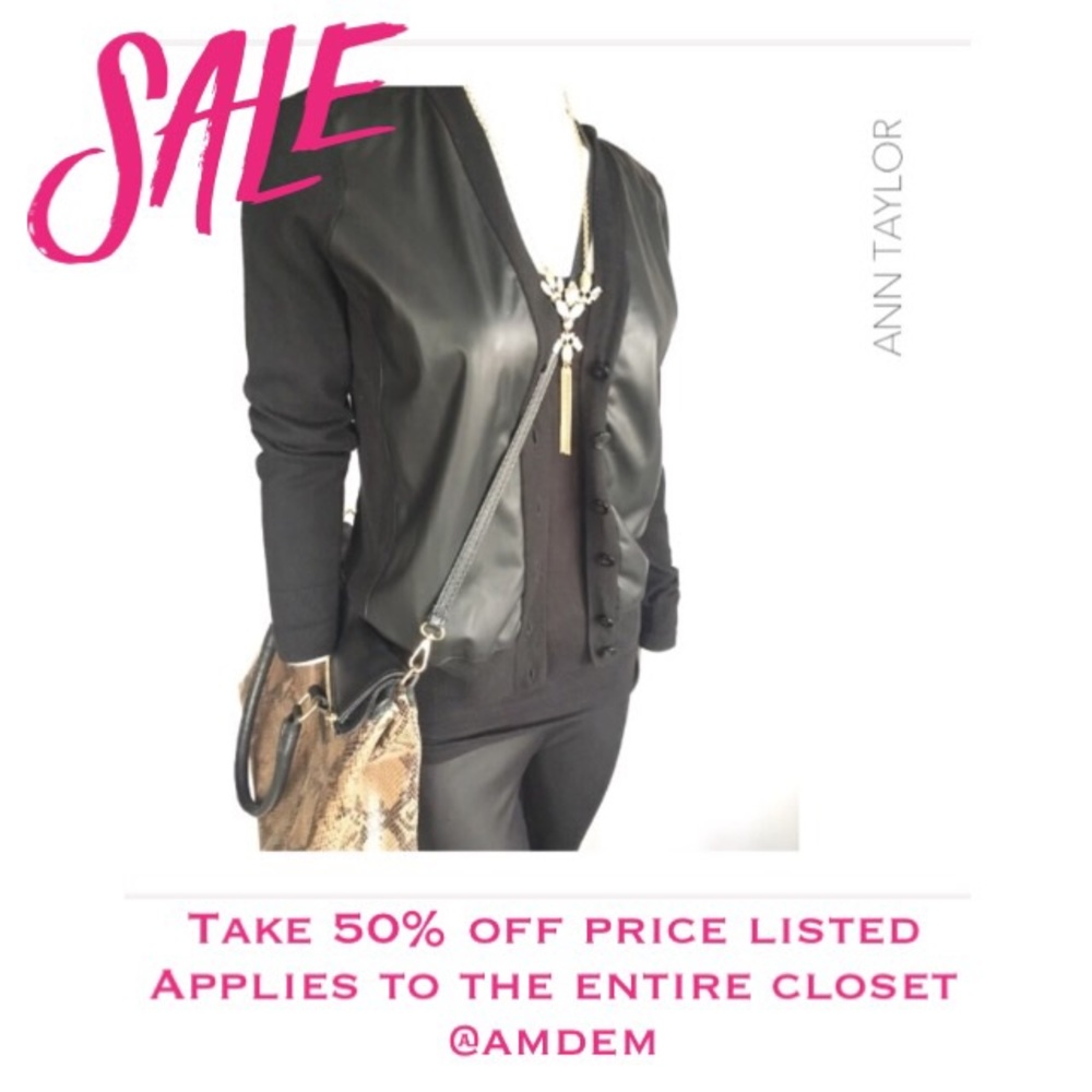(Sz M) Ann Taylor Faux Leather Black Cardigan
